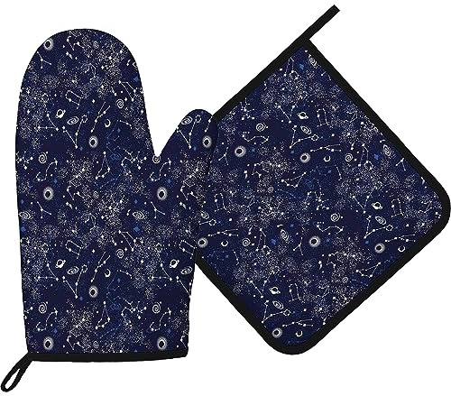 Oven Gloves Blue Galaxy Theme Science Outer Space Print Pot Holder Soft Potholders Heat Resistant Oven Mitts And Pot Holders For Microwave Baking Grilling