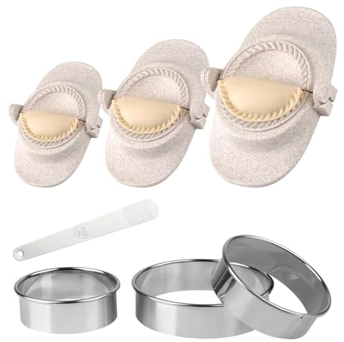 Duoleimi Ravioli Maker & Dumpling Maker Set mit Dough Cutter [3 Tamaños], Empanadas, Gyoza, Boobas, Moldeador de pasta, molde para raviolis, paja de trigo, forma de material – Pequeño 7 cm, mediano 8