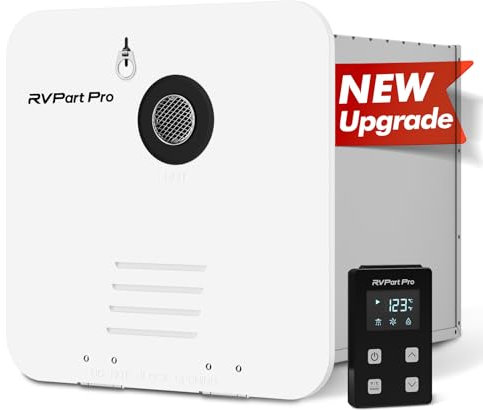 RVPart Pro RV Tankless Water Heater, Propane, White Door, Remote, 12V DC
