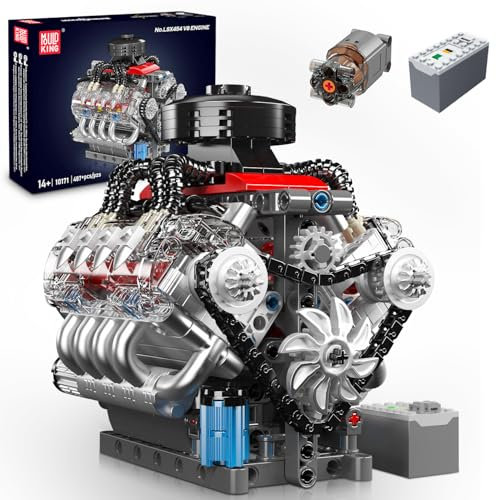 Mould King 10171 Technik V8 Engine Model Building Kit - 487 PCS to Build Your Own Mini Engine That Works - DIY STEM Project for Teenager, MOC Hobby Building Blocks Kit for Adults