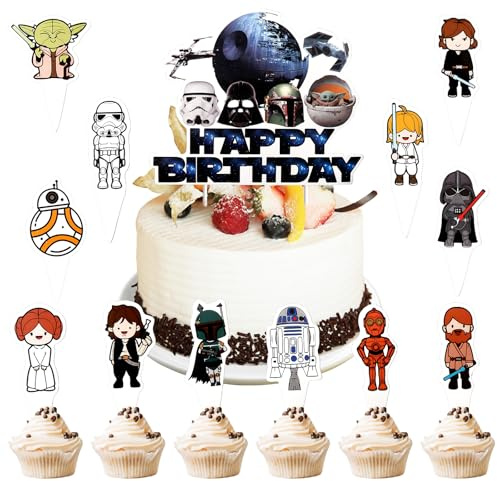 Tortendeko Set, 25 Stück Happy Birthday Cake Topper, Cartoon kuchen Deko Geburtstag, Tortenaufleger Geburtstag, Muffin Cupcake Topper für Junge Mädchen Kindergeburtstag Thema Party