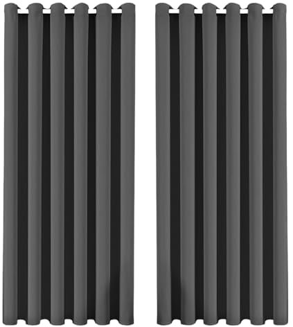BedLooms Ring Top Blackout Curtains for Living Room Thermal Insulated Eyelet Grey Curtain Wide 66x90 Inch Drop Included 2 Panels with 2 Tie Backs