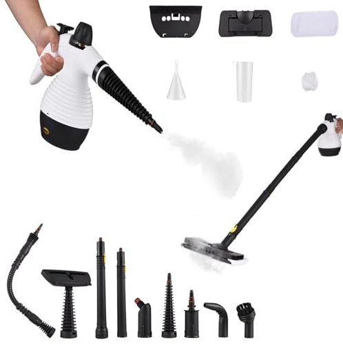 Pulitore a Vapore Portatile, Scopa a Vapore con Pulitore a Vapore Portatile Staccabile, Pulitore a Vapore for Pavimenti da 1000 W for la Casa con 15 Kit di Accessori, Pulitore a Vapore Portatile