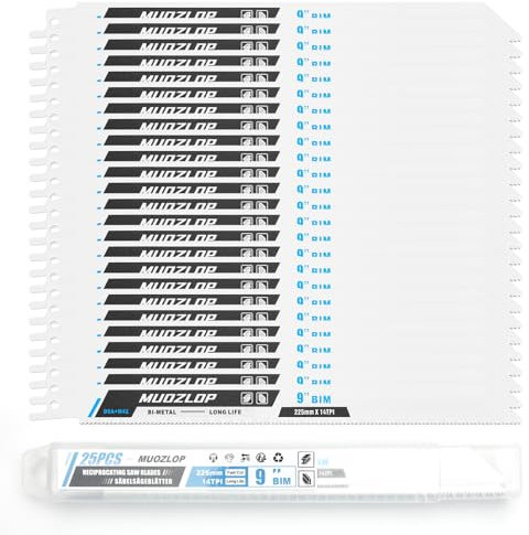 MUOZLOP Confezione da 25 lame per sega a gattuccio, 225 mm, 14 TPI, per sega a gattuccio, per metallo (25, 14TPI 225 mm)