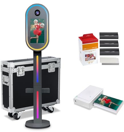 Magic Mirror Photo Booth 15,6 Zoll mit RGB-Licht, DSLR Photobooth Maschine Selfie tragbare Touchscreen-Kamera mit Flight Case für Hochzeit Party Events (Black, 15.6+Mini Printer)