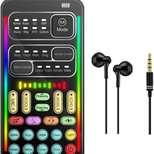 Tragbarer Stimmenwechsler, Live-Soundkarte, Echtzeit-Sprachmodulator,kompaktes Design, Sprachdisguiser für PS4/PS5/für Xbox One/PC/Telefon mit einstellbaren Sprachfunktionen (Soundkartenpaket)