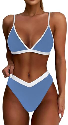 FUPODD Damen Bikini Set Bauch Weg Badeanzug Damen Bauchweg Push Up Badeanzüge Zweiteilig V Ausschnitt Bademode Curvy Triangel Bikinis Frauen Hoher Beinausschnitt Zweifarbig Swimsuits High Waist
