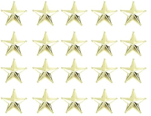 Veemoon Lot de 50 mini étoiles dorées 3D pour Noël - Petits pendentifs pentagramme de 3 cm pour bricolage et décoration d'arbre créative - Idéal comme pointe de sapin de Noël ou décoration de fête