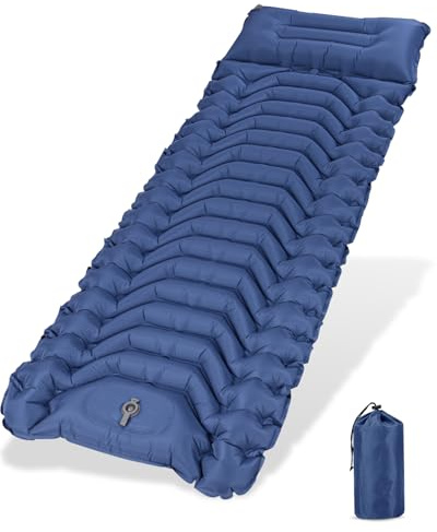 Zhufas Isomatte Selbstaufblasend, 13CM Luftmatratze Camping,Aufblasbare Isomatte, Wasserdicht Camping Matratze Outdoor, Ultraleicht Luftmatratze mit Fußpresse Pumpe, Für Wandern, Outdoor, Zelt,Strand