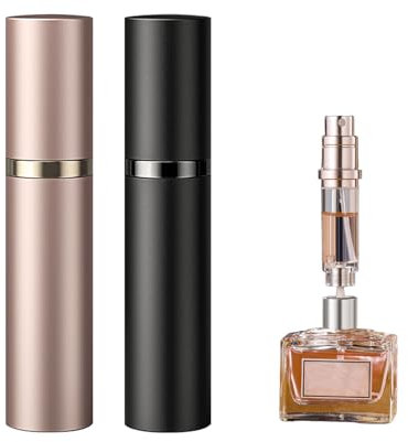 Vaporisateur Parfum Rechargeable, 2 Pièces 5 ml Mini Vaporisateur P arfum Voyage, Flacon Parfum Voyage, Atomiseur Flacon P arfum Vide Rechargeable, V aporisateur de Sac R echargeable (Noir + Or)