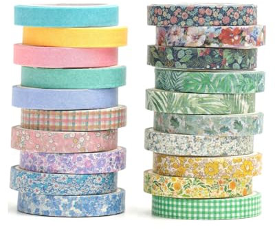 UYRVAPE Vintage Washi Tape Set Skinny Retro Decorative Tape for Newspapers, DIY Decorations, Journals, Planners, Scrapbooks, Packaging, Floral(20 Rolls)