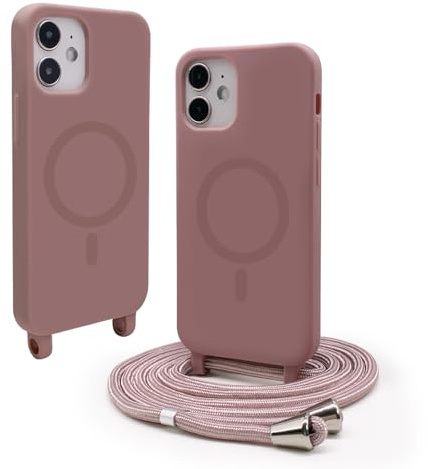 VAVAVOOMY Handykette Hülle für iPhone 11(6.1) mit Band Halsband Lanyard (abnehmbar) Handyhülle, Verstellbarer Lanyard.Magnetisch Stoßfest Silikonhülle Wireless Charging kompatibel .-Rosa