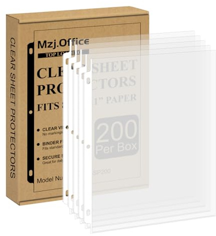 Page Protectors for 3 Ring Binder, Sheet Protectors 8.5 x 11 Inch, 200 Per Box Clear Sheet Protectors for 3 Ring Binder, Plastic Sleeves for Paper 8.5x11 Heavy Duty, Top Load & Reinforced 3-Hole.
