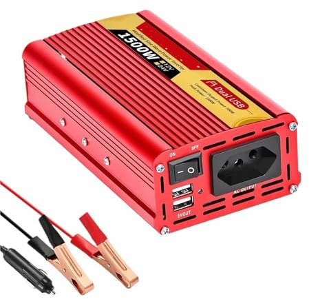 OGJFD Inversor Inversor De Corriente para Coche Enchufe Brasileño 600W 1500W 2000W 2500W CC 12V/24V A CA 110V/220V Convertidor Portátil Accesorios Coche Onda sinusoidal modificada(12V 1500W 220V)