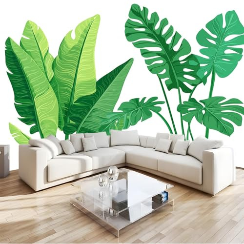 Papier Peint Panoramique 250 X 175 Cm Style Bohème 3D Intissé Feuilles De Bananier Monstera Plantes– Fresque Murale Personnalisée Pour Salon, Chambre, – Poster Géant Décoratif Moderne