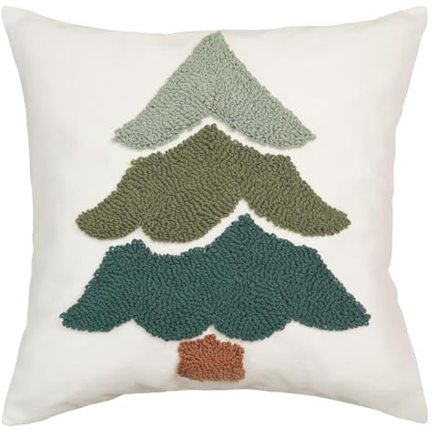 GEEORY Christmas Pillow Covers 18x18 Inch, Canvas Embroidered Xmas Tree Throw Pillows Farmhouse Winter Holiday Decor Cushion Case for Sofa & Bed Home Decorations (Green) GX003-1-18
