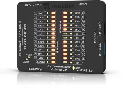 Treedix USB Kabeltester für Lightning,Typ-C, USB-A, Micro-B 3.0/2.0, Mini-B | Tragbarer, Staubgeschützter USB-Kabelprüfer zur Schnellen Datenkabelprüfung Durch LED-Anzeige