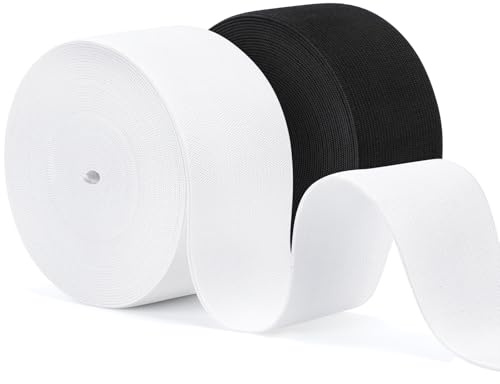 VynyQoo 50mm Elastiska för Sömnad, 2 Rullar à 8m Långa, Tjocka Elastiska Band, Vit Elastik och Svart Elastik för Hantverk, Sömnad, DIY Projekt och Kläder