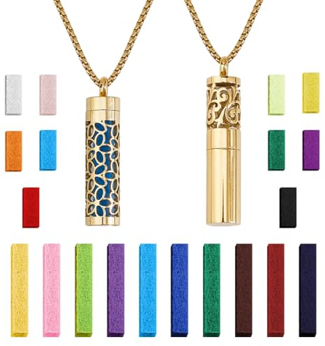 SUPERFINDINGS 2 collier D'Huiles Essentielles Pendentif de Parfum avec 20 coussinets en Feutre Médaillon Diffuseur Doré Pendentif D'Huile Aromathérapie pour Noël et Anniversaire