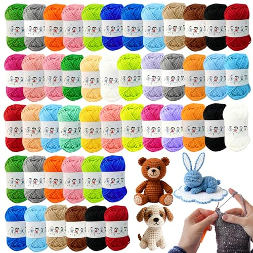 48 ovillos de lana multicolor Amigurumi, 10 g/20 m, hilo de ganchillo, hilo de algodón, para principiantes, crochet multicolor para tejer, ganchillo y manualidades