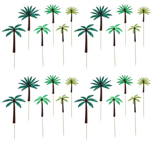 Veemoon 24 pièces Lot de Décorations Gâteau Hawaïennes Feutre et Bois Toppers Cocotiers et Arbres Tropicaux pour Fête Tropicale Accessoires Cake Topper Sûrs et Attrayants