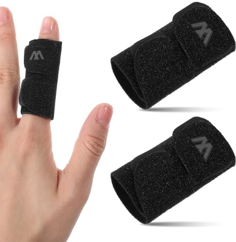 QFGasre Finger Splint (No Metal Support), 2PCS Adjustable Single Finger Sleeve Straps FingerSplints Protectors for Sports Thumb Supplies for Basketball, Tennis, Volleyball, Badminton, Golf- Black