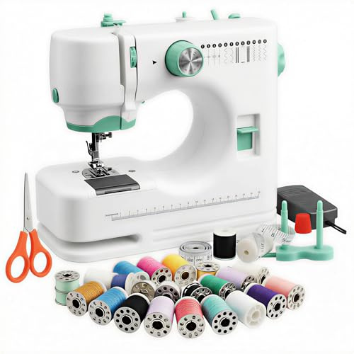 FONCOOD Nähmaschine für Anfänger mit 12 Stiche,Elektrische Nähmaschine 32 Spulen für Kinder & Erwachsene,Tragbare Nähmaschinen mit Zubehör-NähSet, Ideal für DIY, Heimhandwerk & Reparatur, Grün