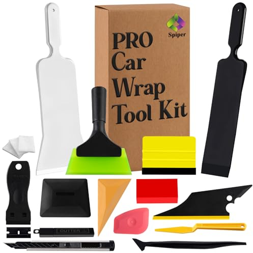 Folierungswerkzeug Set, Rakel Set für Folie mit Filz, Folienschneider, Schaber, Kantenwerkzeug, Messer mit 10 Klingen, für Car Wrapping, Scheibentönung, PPF, Fensterfolie