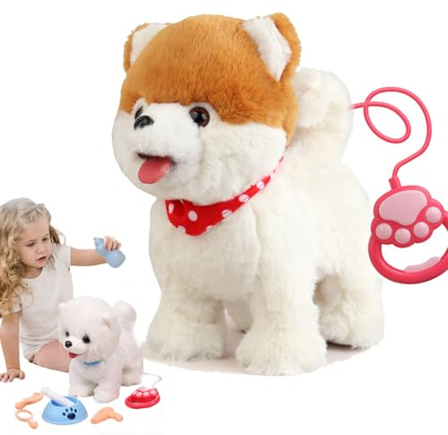 Donubiiu Spielzeug Hund mit Leine der Läuft und Bellt, Interaktiver Roboterwelpe Spielzeug - Mein realistischer Roboterwelpe, Elektronischer Hund für Kinder und Erwachsene (B,Batterie)