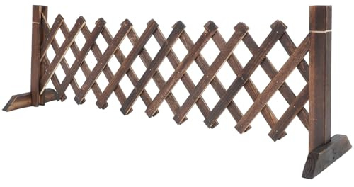 Abaodam Clôture de Jardin en Bois Rétractable 35 Cm Hauteur X 1,2 M Longueur, Treillis Extensible en Bois Carbonisé, Bordure Décorative pour Extérieur, Support pour Plantes Grimpantes,