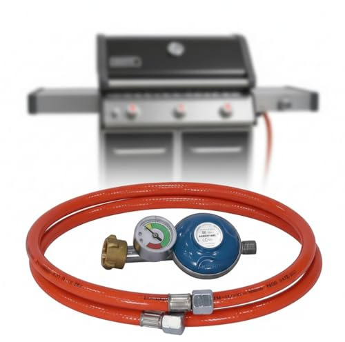 Mucola Gasschlauch 80 cm Druckminderer 50 mbar mit Manometer für Gasgrill | Gasregler Set mit Sicherheitsventil, für Propan- und Butan-Gasflaschen bis 11 kg, 1/4 Zoll Anschluss, Füllstand ablesbar