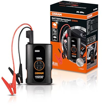 OSRAM BATTERYjumpstart 1250A, Litium Jumpstarter 12V, 1250A Bilbatteristartare med Powerbank och USB, för bensinmotorer upp till 6L och dieselmotorer upp till 2,8L