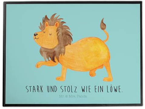 Mr. & Mrs. Panda Büro, Mädchen, Schreibtischunterlage Sternzeichen Löwe mit Spruch - Farbe Türkis Pastell
