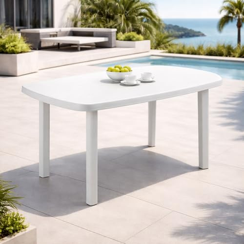 Mojawo Gartentisch Kunststoff 140x90cm Weiß rechteckig Balkontisch Gartentisch Terrassentisch Bistrotisch