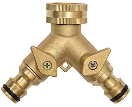 Solid Brass Double Hose Connector for Outdoor Tap and Garden Hoses – Snap On Y Garden Tap Fitting