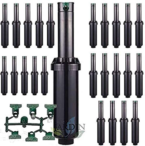 Suinga Hunter SRM-04 Sprinkler, 1/2 Zoll, 25 Stück, Turbinen-Sprinkler, verstellbar von 40°-360°, Reichweite 4 bis 9,4 m, Diffusor für automatische Bewässerungssysteme im Garten