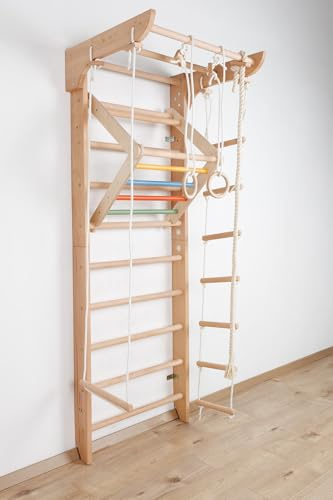 SportBaby Échelle suédoise en Bois Kinder-4-220-Color Espalier de Gymnastique pour Enfant et Adulte, Mur d'escalade intérieur Multifonctionnel, Échelle de Gymnastique Enfant, Bois