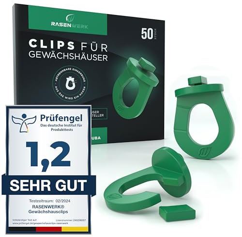 RASENWERK® - 50 Innovative Clip per Serra con Intaglio – Stabili Supporti per Piante - Accessori Serra - Compatibili con i Marchi Zelsius, Deuba e Molti Altri. - Made in Germany