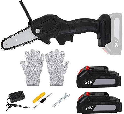 YAOBAO Mini Saw Portable Electric Saw, 4-Inch Cordless Small Electric Saw with 2 Batteries And 1 Chain, 24V One-Handed Electric Saw,Pruning Saw Garden Logging Saw for Tree Branch Wood Cutting