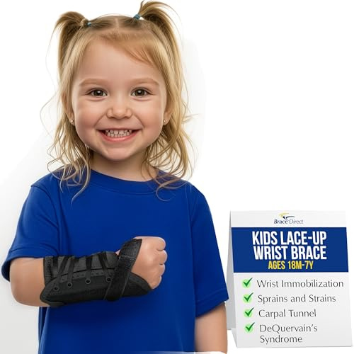 Brace Direct Kids Lace-Up Wrist Brace for Sprains Strains Carpal Tunnel De Quervain's - Pediatric Support Splint for Youth Injury Recovery - Ages 18M-7Y - RIGHT WRIST (Circumference 4-5.5)