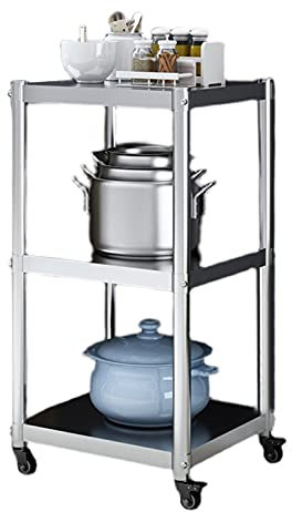 Mesa Camarera Carro de Servicio, Estante Almacenamiento Plateado Altura Ajustable 75 KG Carga, 3 Niveles Carro Rodante Rueda Universal Supermercado Restaurante (Color : Silver, Size : 30X45X83CM)