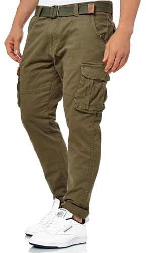 Indicode Hommes Mathen Cargo Pants | Pantalon Cargo composé à 98% de Coton. Ceinture