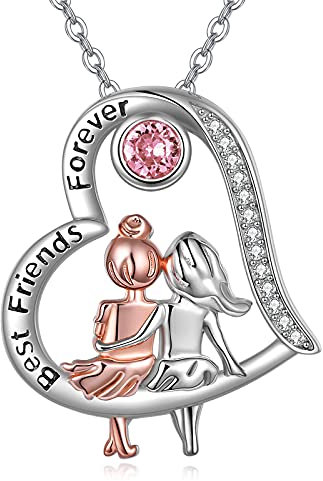 VONALA Freundschaftskette Sterling Silber Herz Anhänger Schmuck Weihnachtsgeschenke für Damen Mädchen (Rosa)