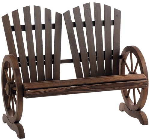 Outsunny Banc de Jardin 2 Places Adirondack Style Rustique Chic accoudoirs Roues Charette Bois Sapin traité carbonisation