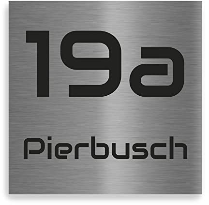 Jung-Edelstahl-Design V2a Edelstahl Hausnummer - Schild quadratisch inclusive Gravur in den Größen 10 x 10 cm, 15 x 15 cm oder 20 x 20 cm wählbar. Optional auch mit Straßennamen konfigurierbar.