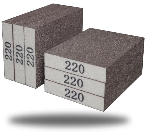 Tonmp 6 Pack 220 Grit Superfine Sanding Sponge, Washable and Reusable Great for Pot Pan Brush Sponge Brush Glasses Wood Metal Sanding (220 Grit-6 Pack)