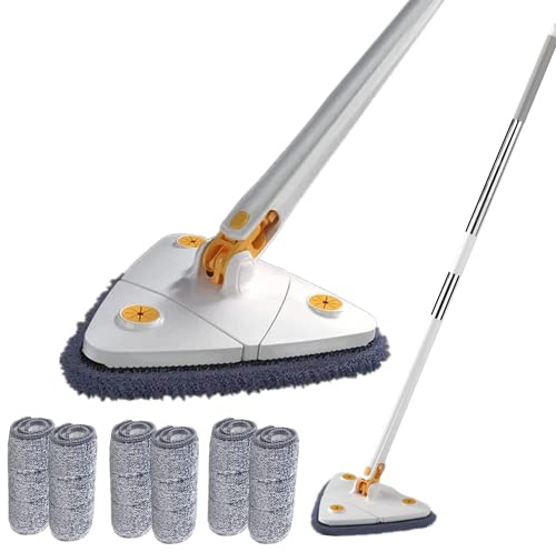 360° drehbarer verstellbarer Reinigungsmopp, dreieckiger Reinigungsmopp Teleskop-Schrubber Bürste für Hartholz, Fenster, Boden, Wand, Fliesen, Dreieck, Mop-Set mit 6 Tüchern (weißer Mop)
