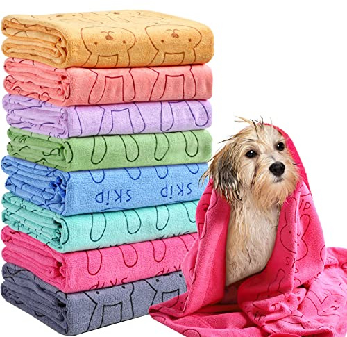 Peryiter 8 Pcs Dog Drying Towels Bulk 55'' x 28'' Pet Grooming Absorbent Microfiber Dog Bath Towels Quick Drying Puppy Bathing Towel for Small Medium Large Cats Pets Bathing Grooming(Colorful)