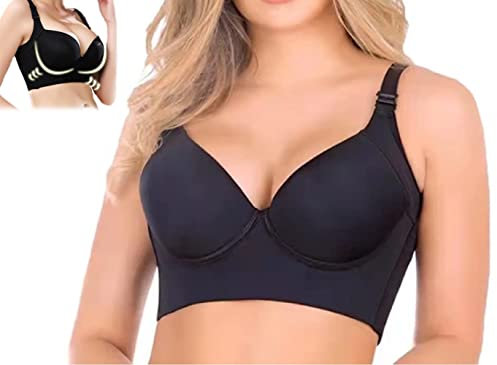 JIEJIAN Filfit Sculpting Uplift Bra, Fashion Deep Cup Bra Full Back Coverage Hides Back Fat Bra Plus Size (Black,34F)