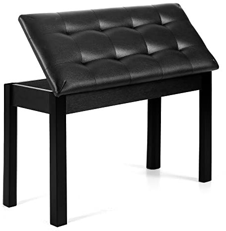 DEARJAG Piano Chair with Storage Piano Stool and Upholstery Wooden Keyboard Piano Duet Seat, Waterproof and Non-Slip, Black
